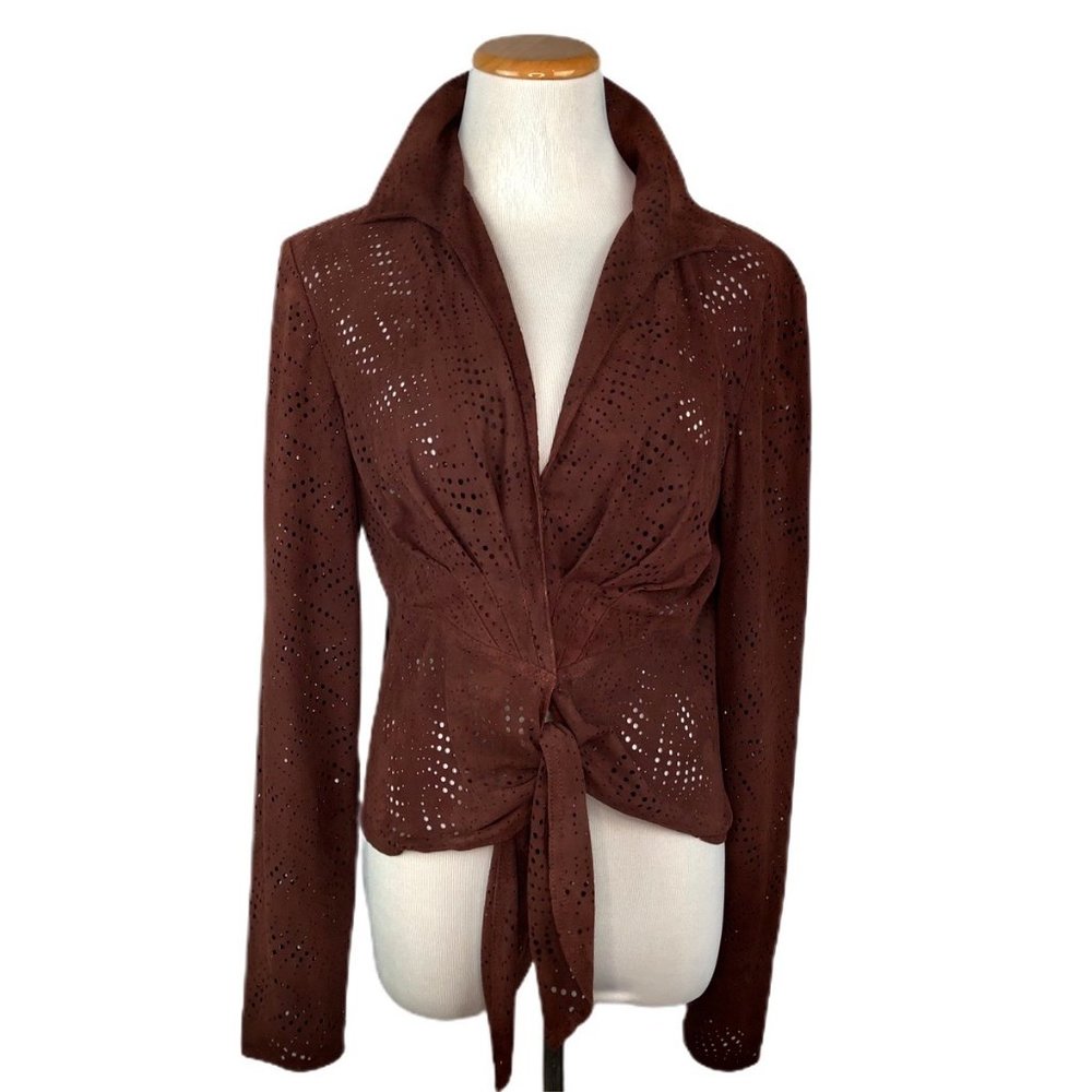 Lafayette 148 Tie Waist Leather Laser Cut shirt